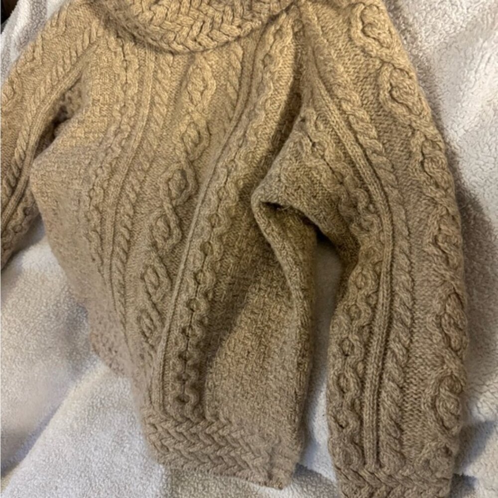 ARAN SWEATER WOLLEN MILLS IRISH MERINO WOOL FISHERMAN CHUNKY - Picture 10 of 13